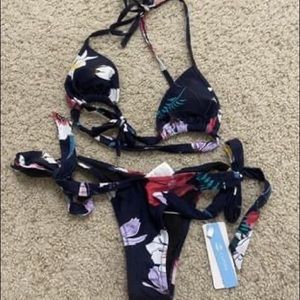 Navy Floral Triangle Bikini